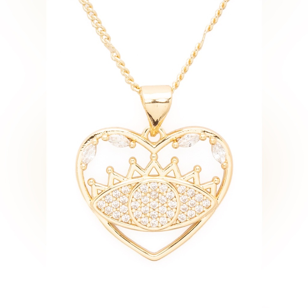 14K Gold Plated Cubic Zirconia Heart Pendant Statement Necklace